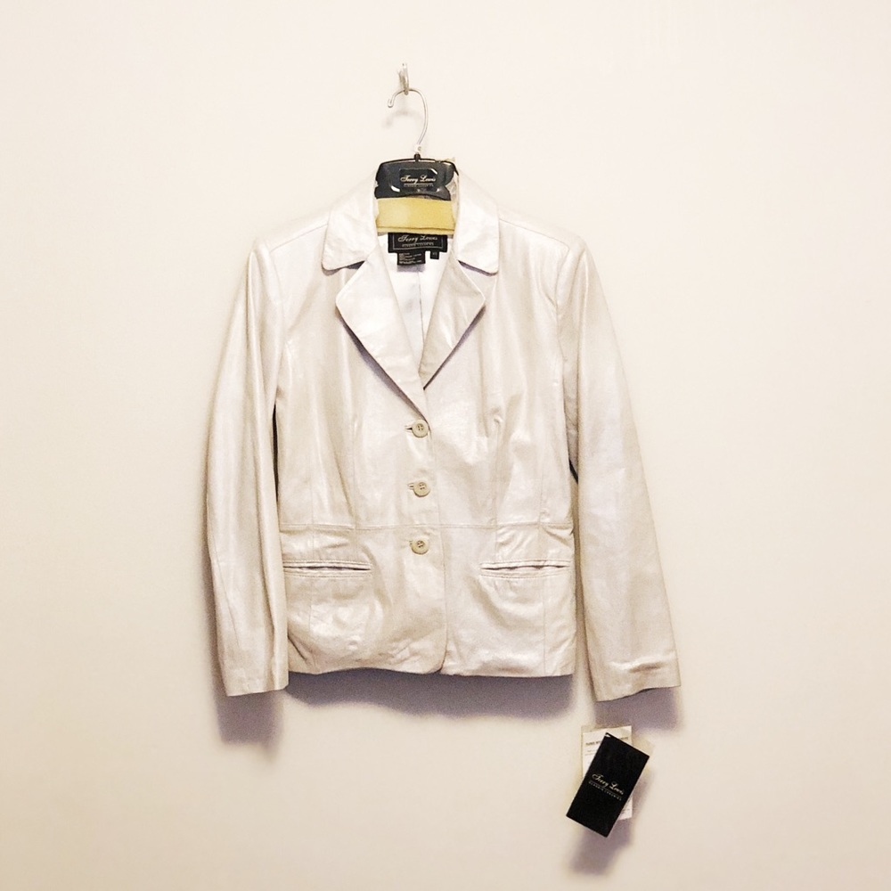 Metallic Leather Blazer by Terry Lewis.